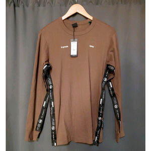 G-Star RAW Mens Brown Black Logo Tape Compact Jersey Long Sleeve Shirt Small NWT